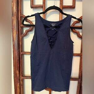 Seams Lovely Navy Blue Criss Cross V-Neck Tank Top